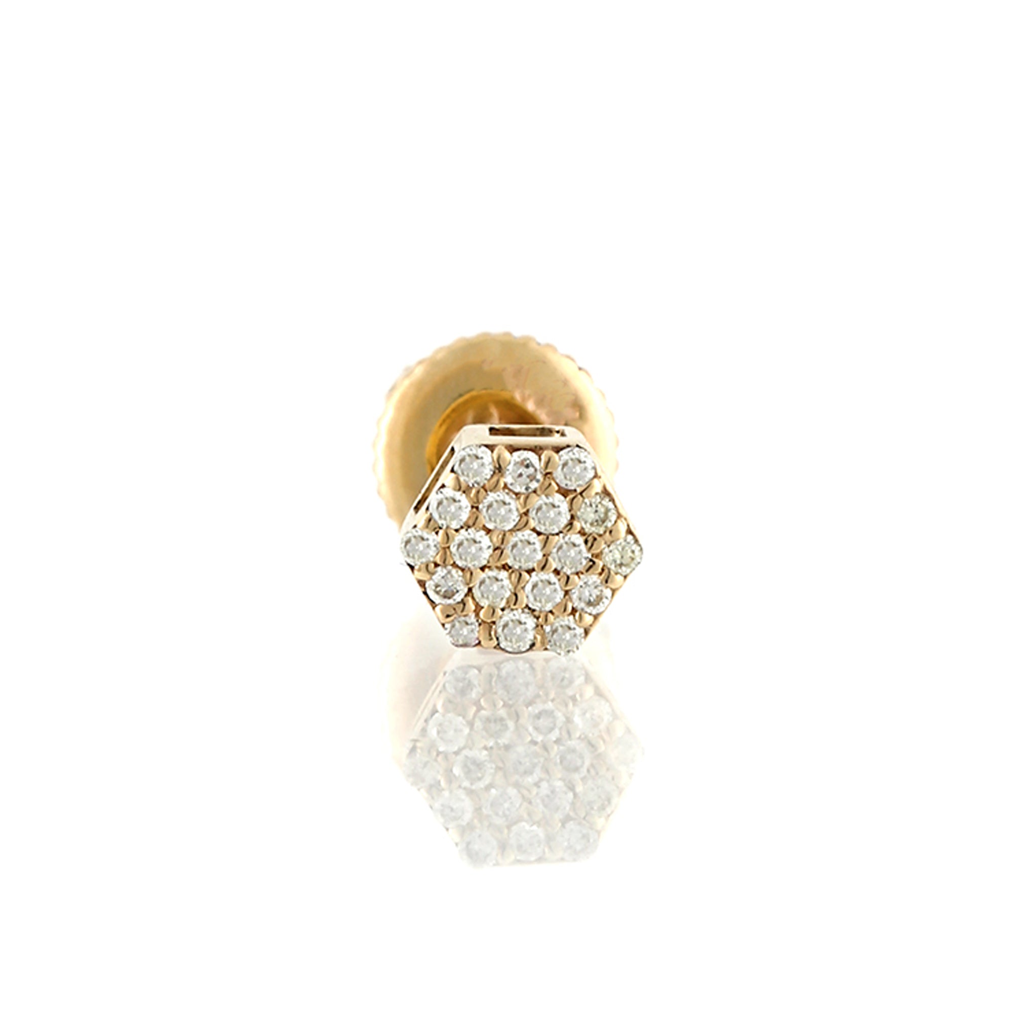 0.08 Round Diamond Yellow Gold Hexagon Stud Earrings