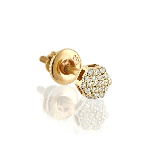 0.08 Round Diamond Yellow Gold Hexagon Stud Earrings