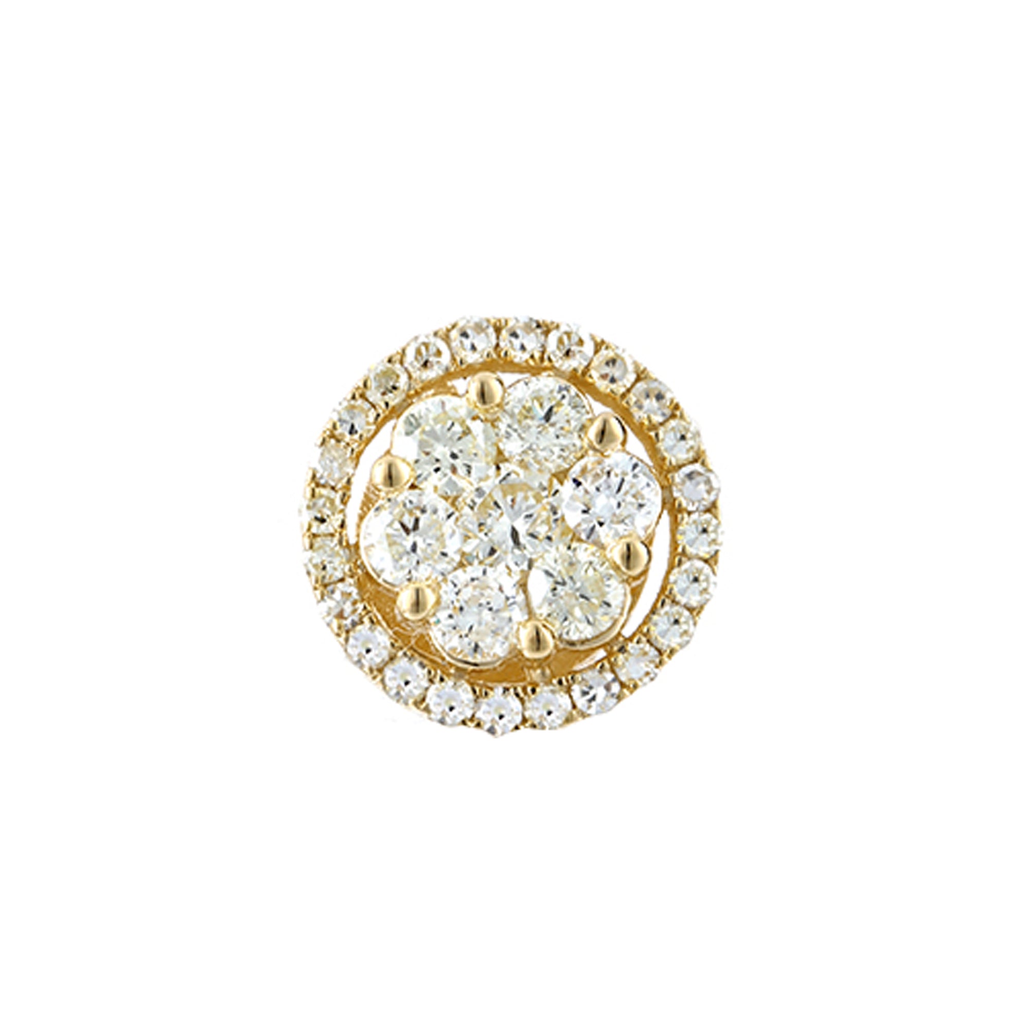 1.42Ct Round Diamond Yellow Gold Flower Stud Earrings
