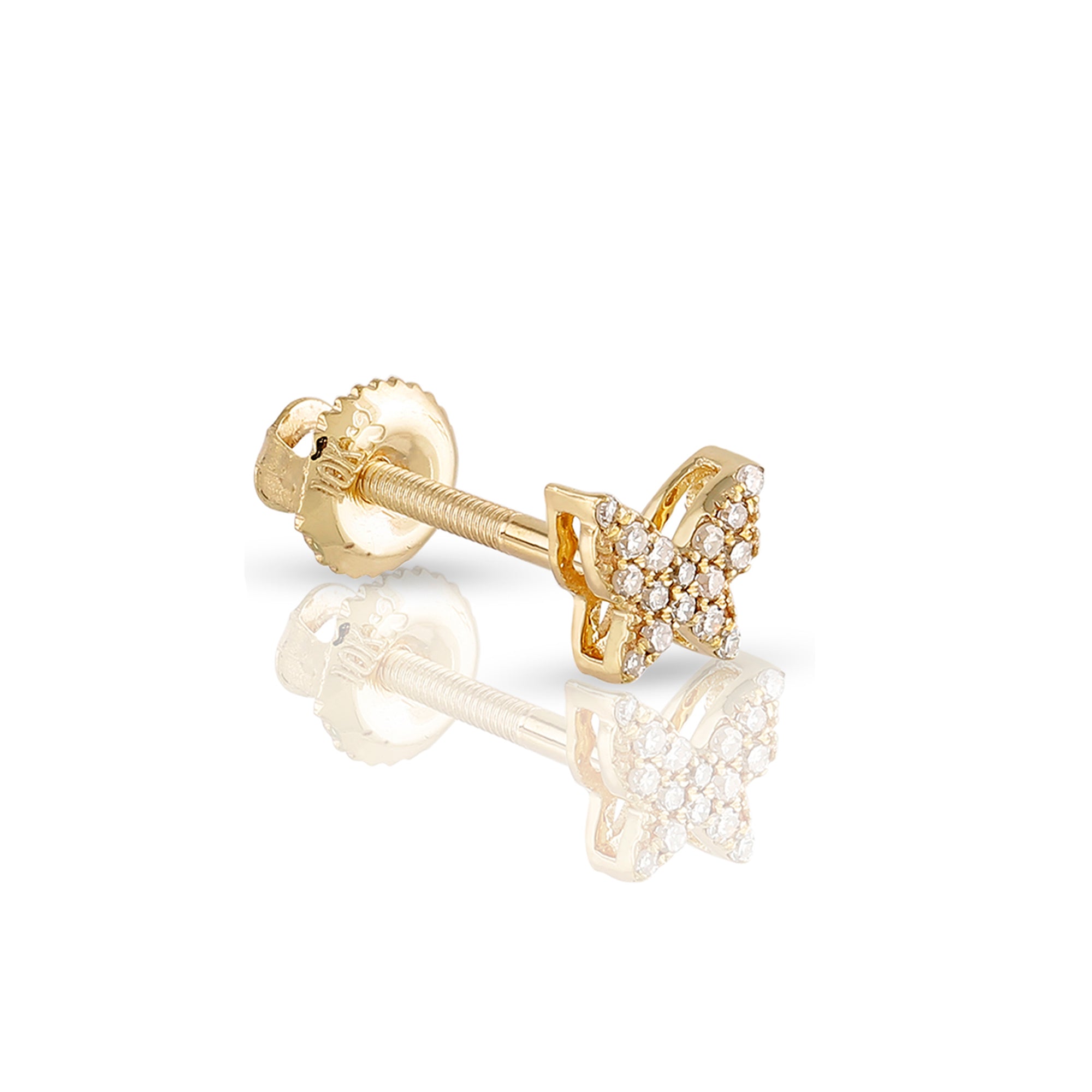 0.10Ct Diamond Cluster Yellow Gold Butterfly Stud Earrings