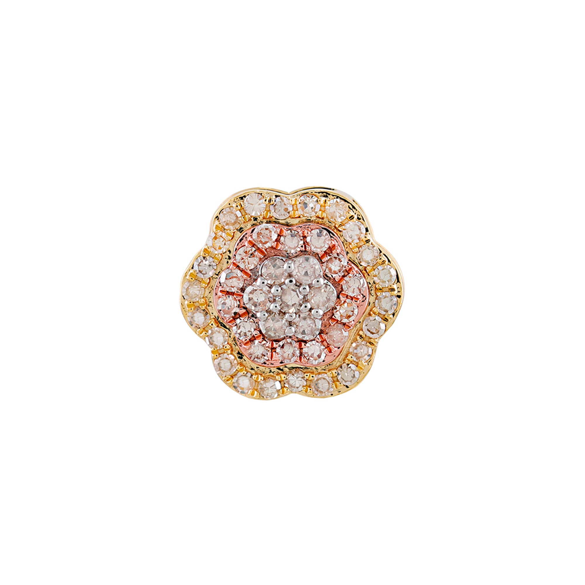 Three Tone Round Diamond Flower Stud Earrings