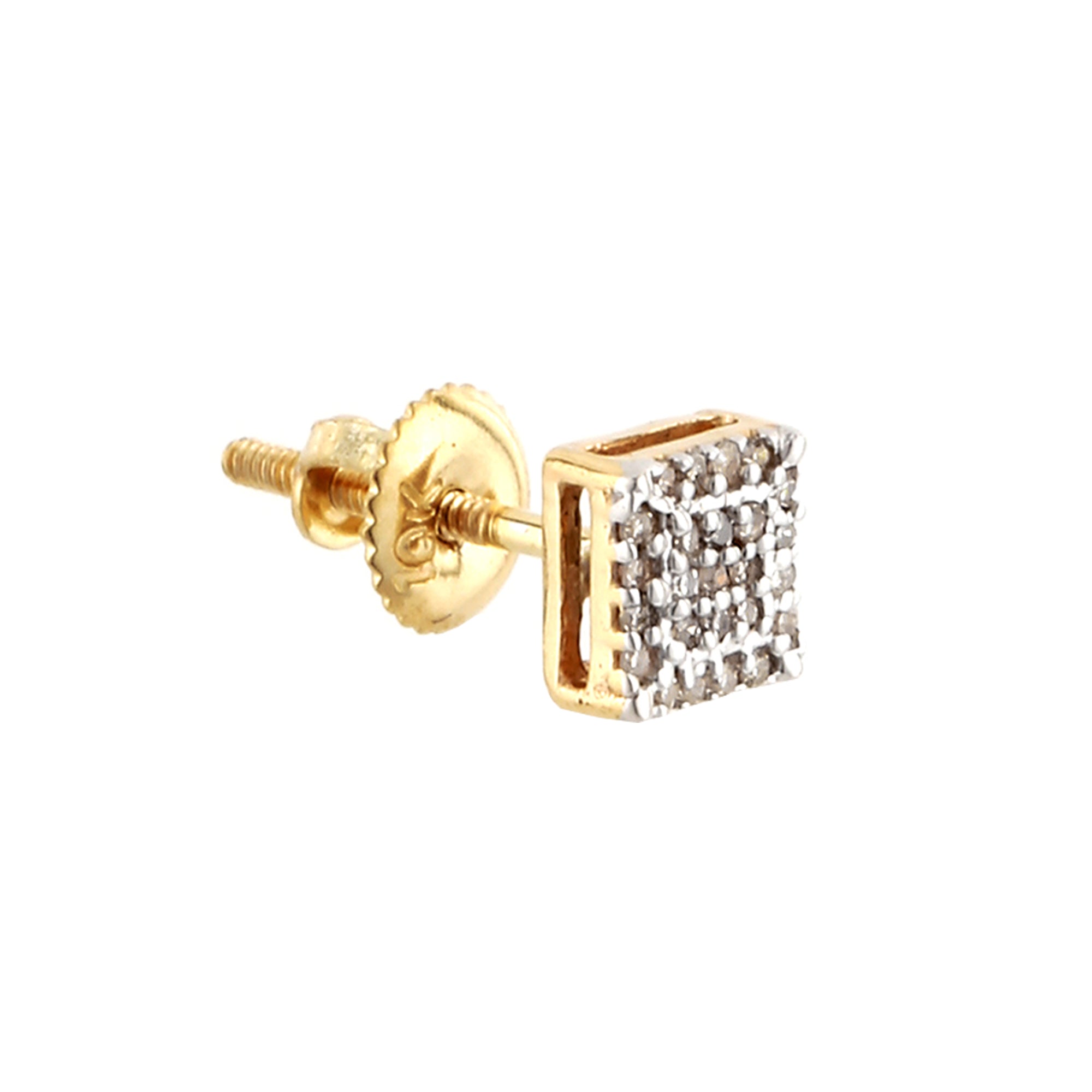 0.11Ct Round Diamond Yellow Gold Square Stud Earrings