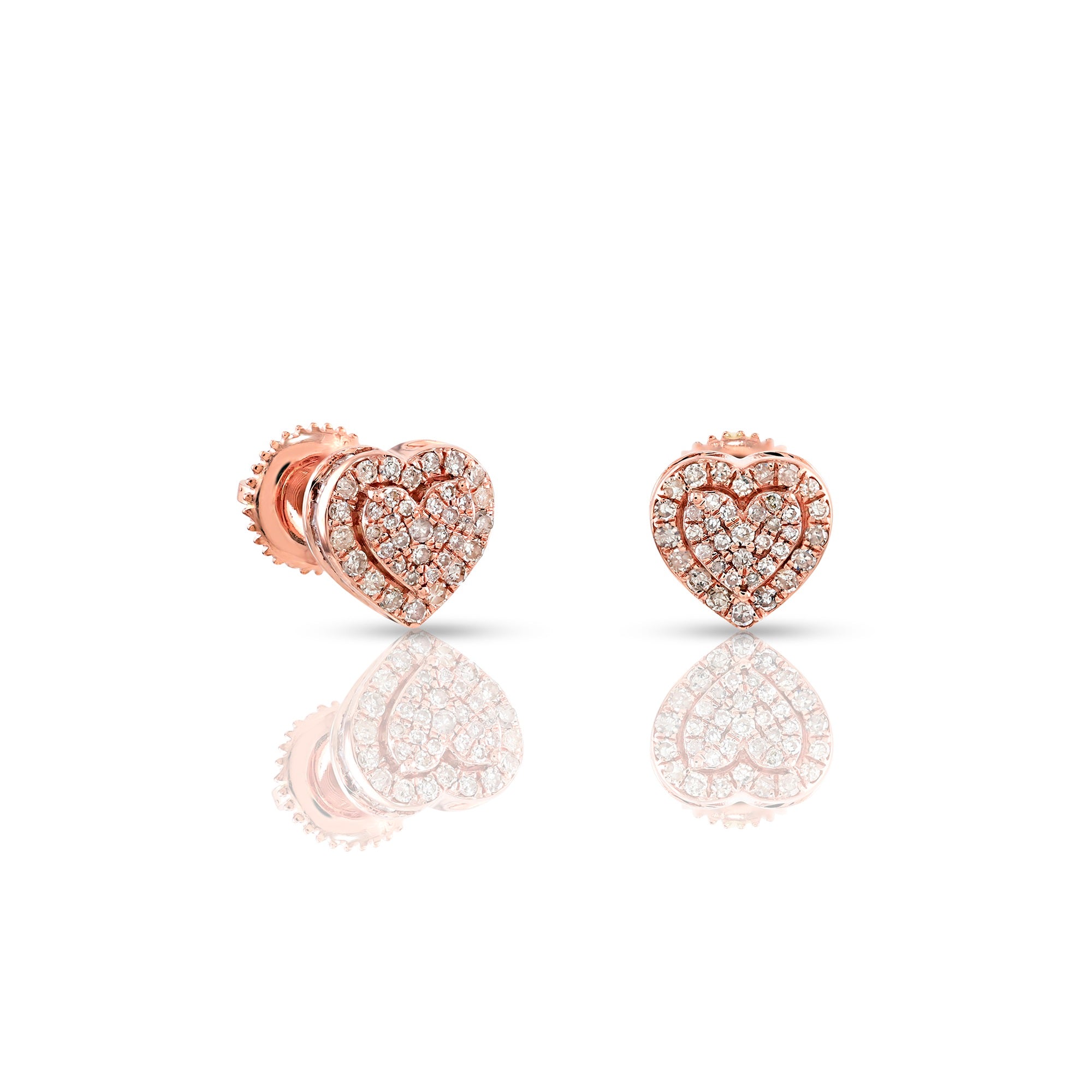 0.46Ct Rose Gold Diamond Cluster Heart Stud Earrings