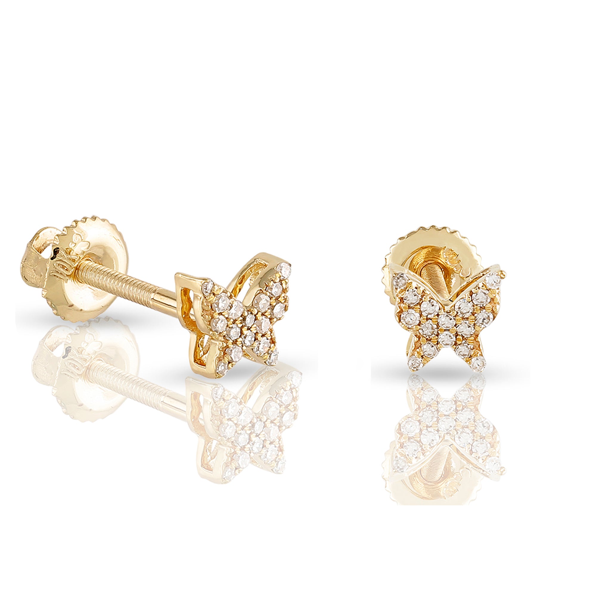 0.07Ct Diamond Cluster Yellow Gold Butterfly Stud Earrings