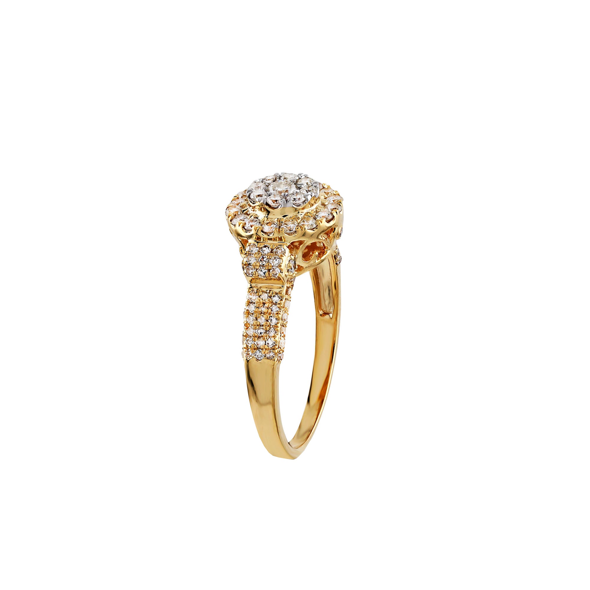 0.72Ct Round Diamond Cluster Yellow Gold Ring