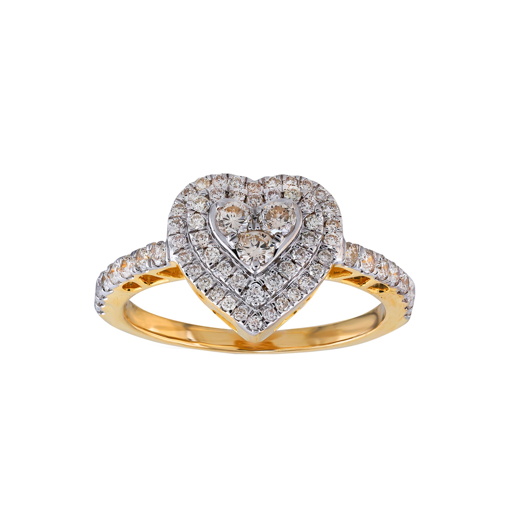 Yellow Gold Round Diamond Cluster Heart Ring