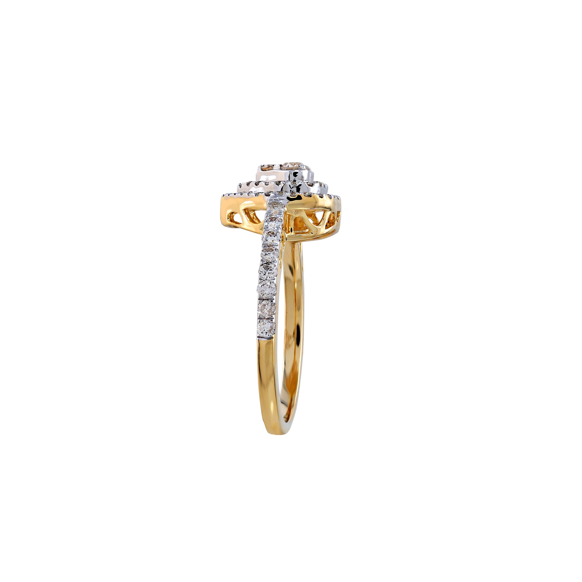 Yellow Gold Round Diamond Cluster Heart Ring