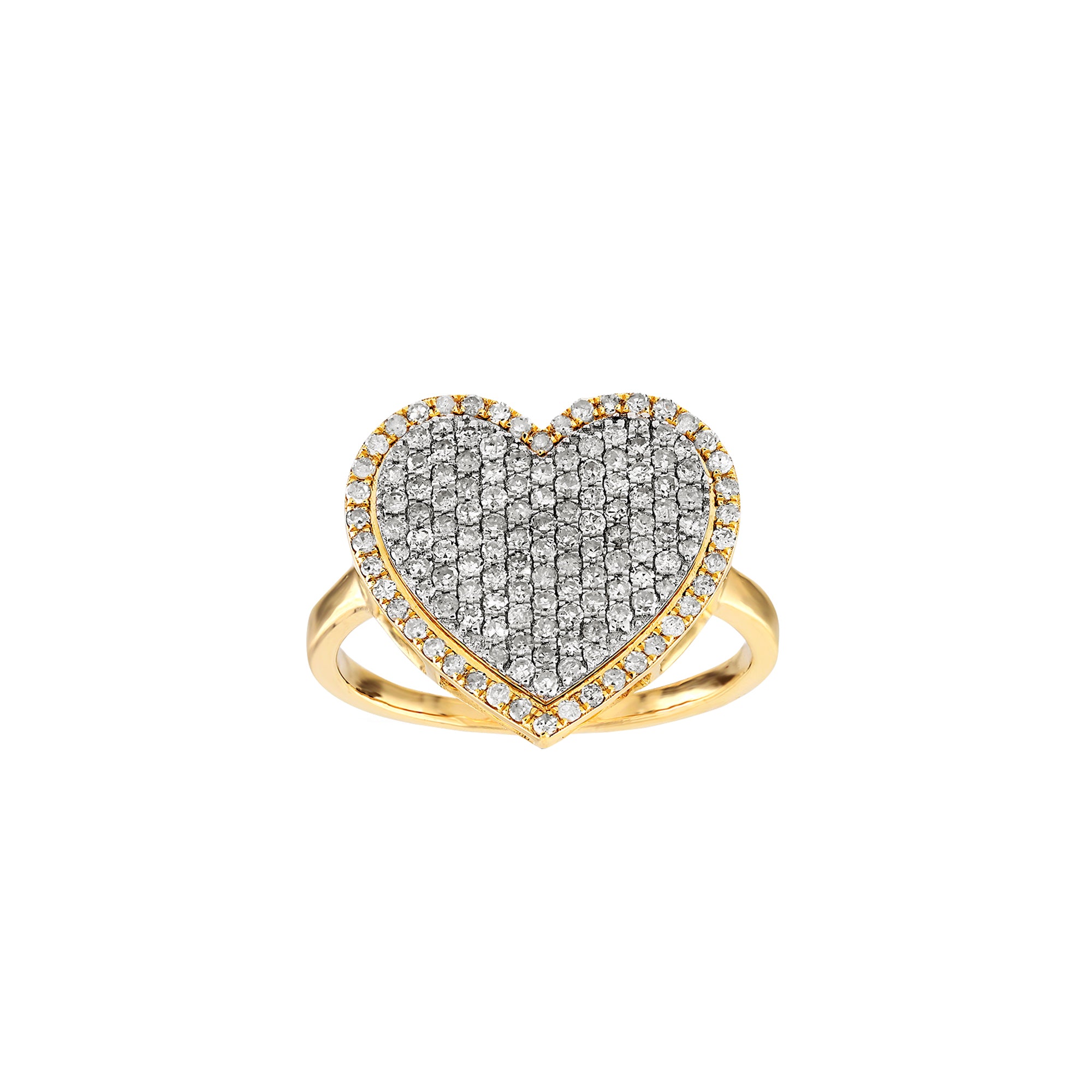 Yellow Gold Round Diamond Cluster Heart Ring