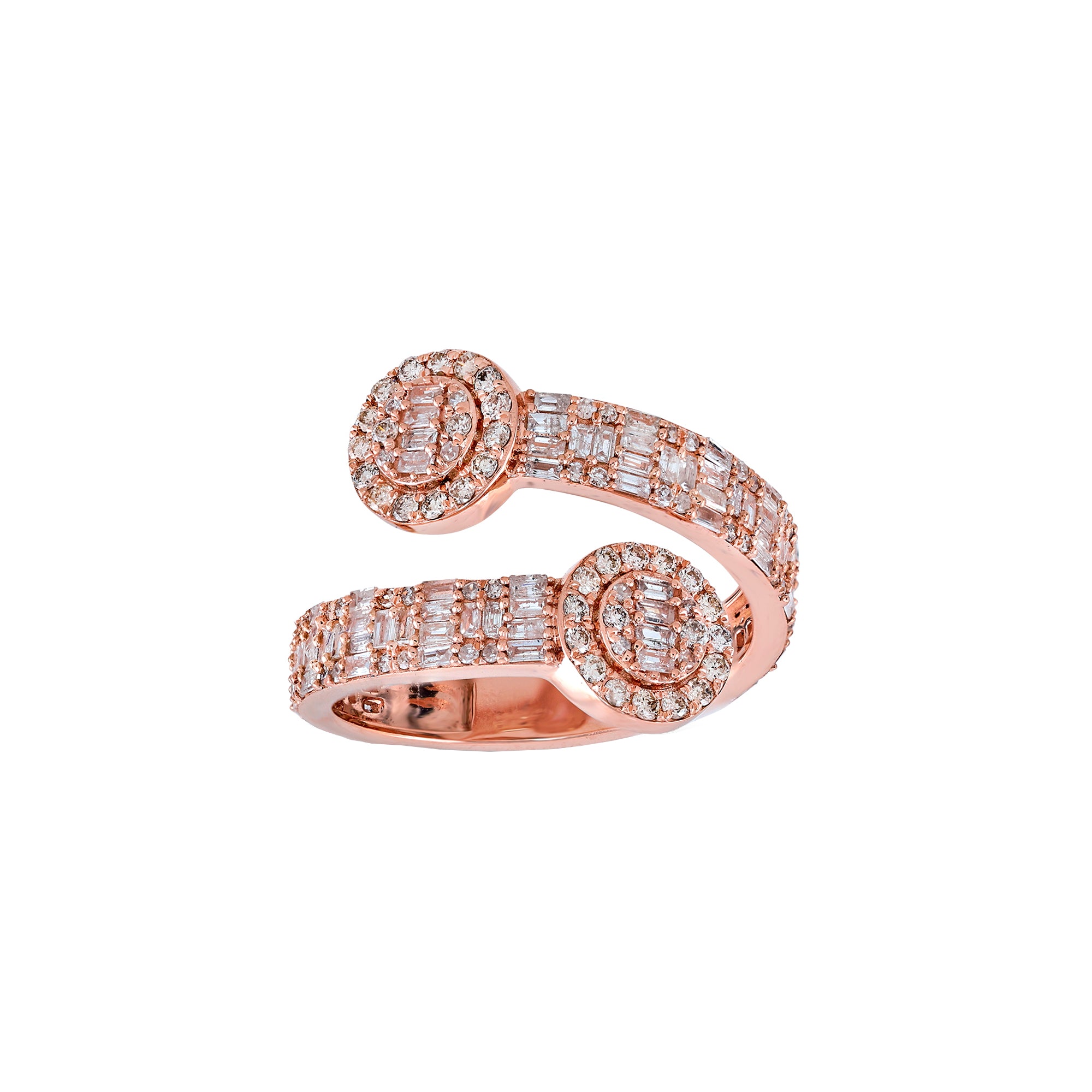 Rose Gold Round And Baguette Diamond Cuff Ring
