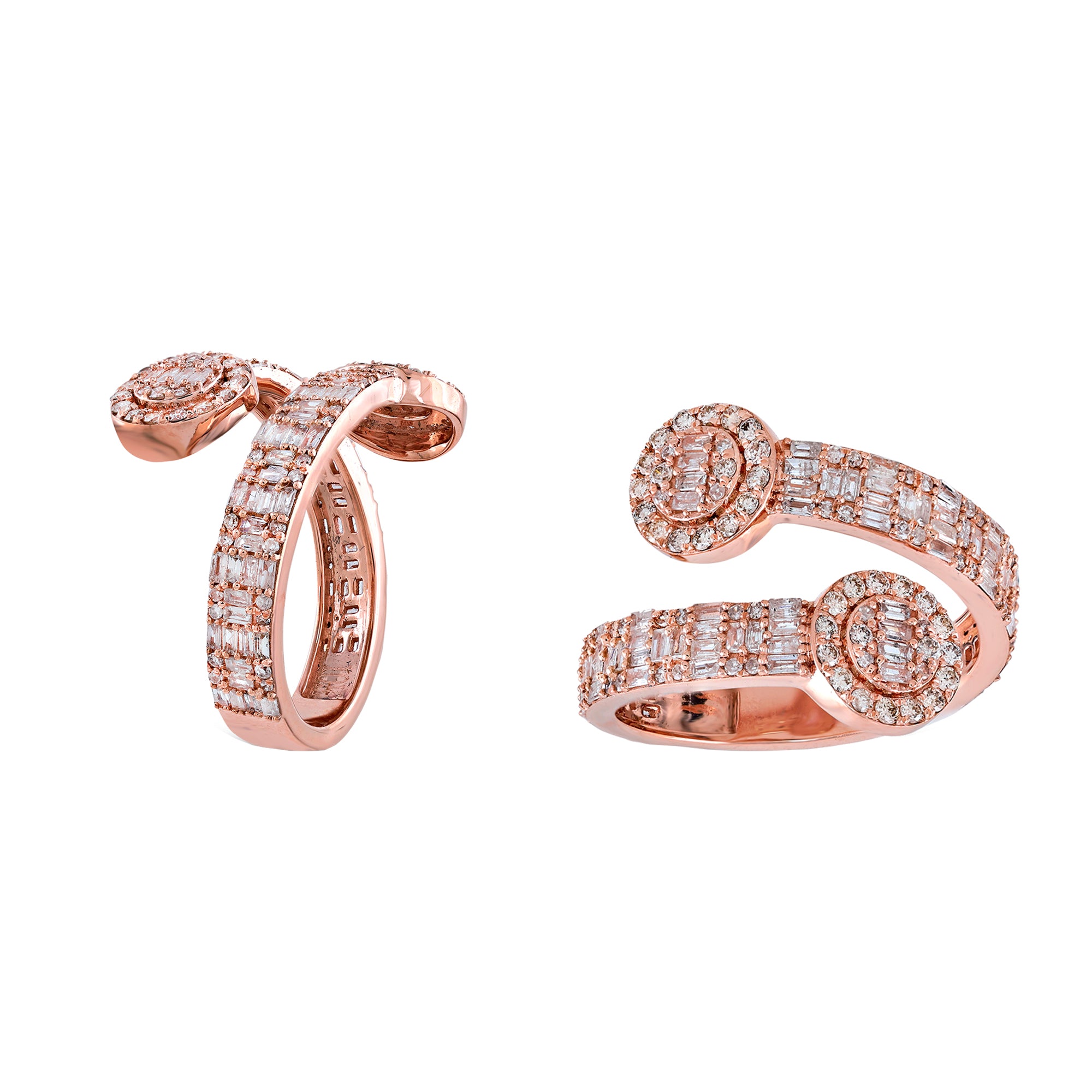 Rose Gold Round And Baguette Diamond Cuff Ring