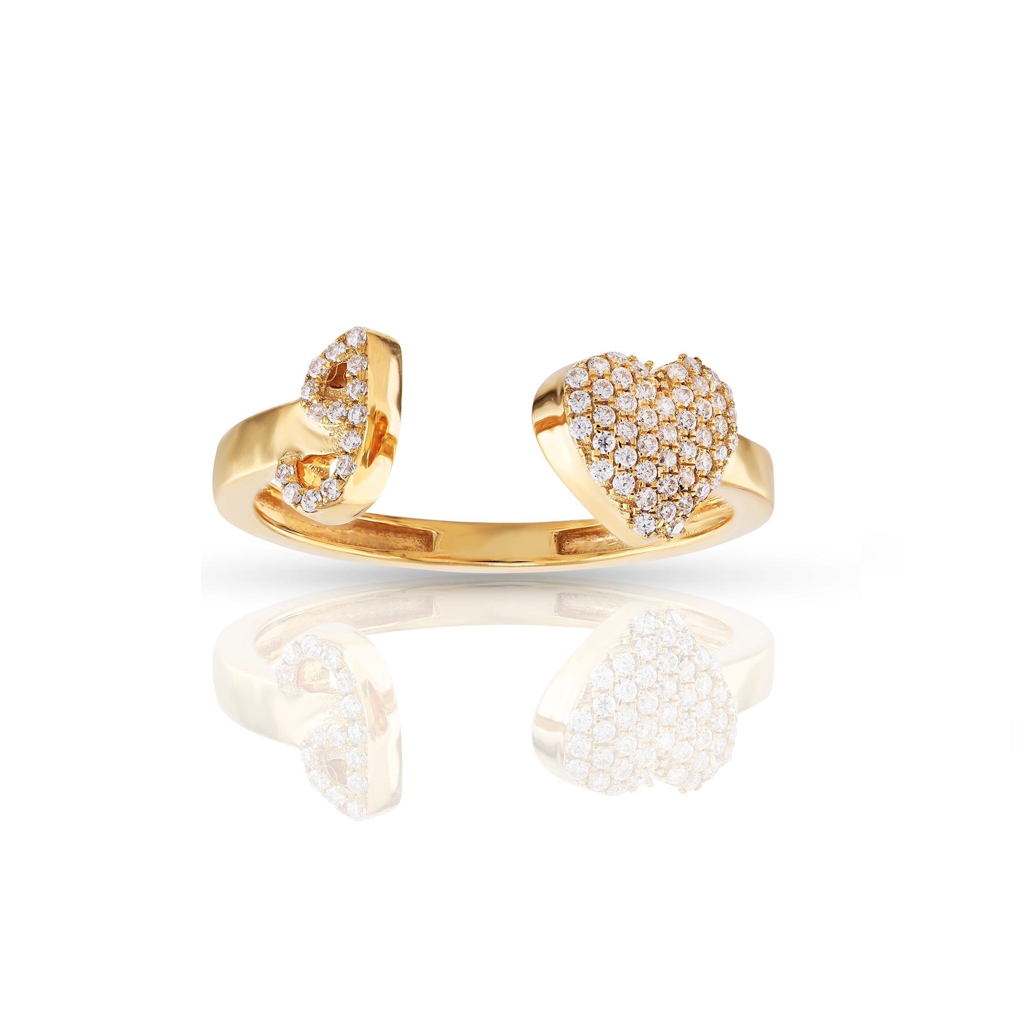 14K Yellow Gold Round Diamond Heart Initial Rings