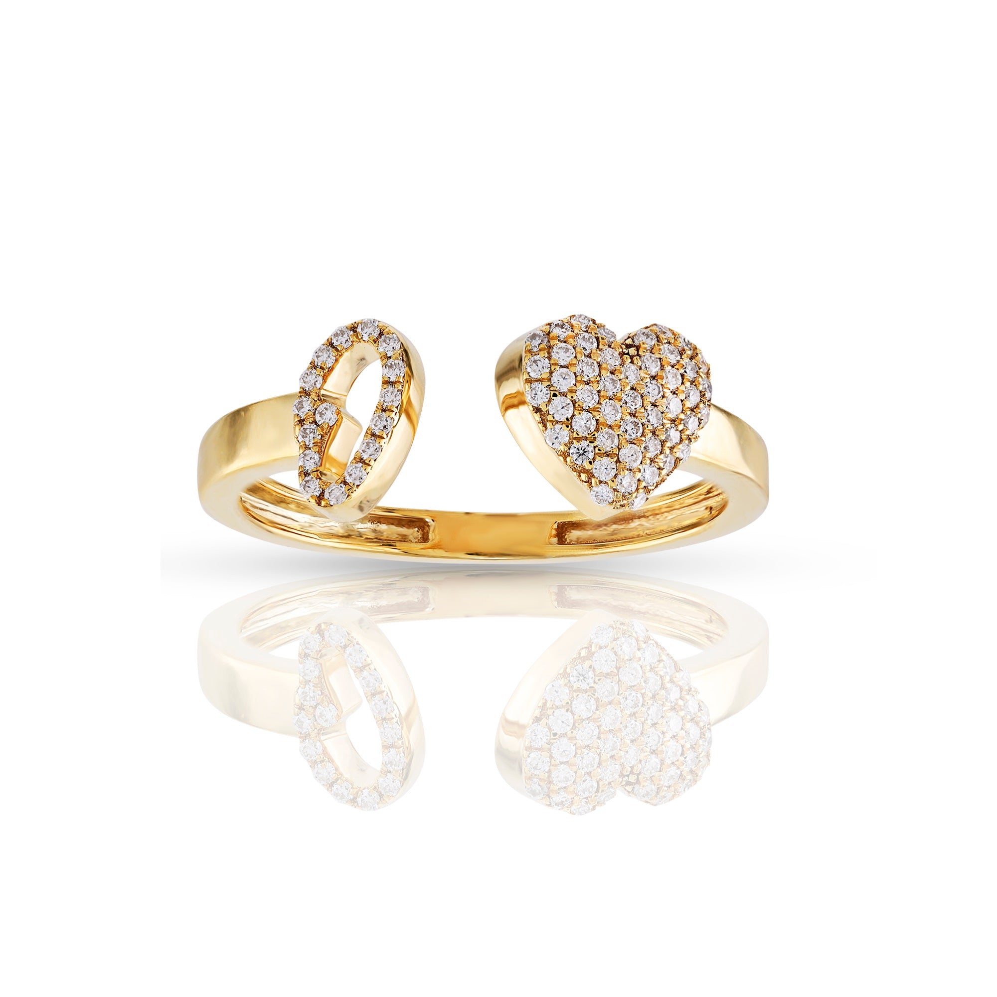 14K Yellow Gold Round Diamond Heart Initial Rings