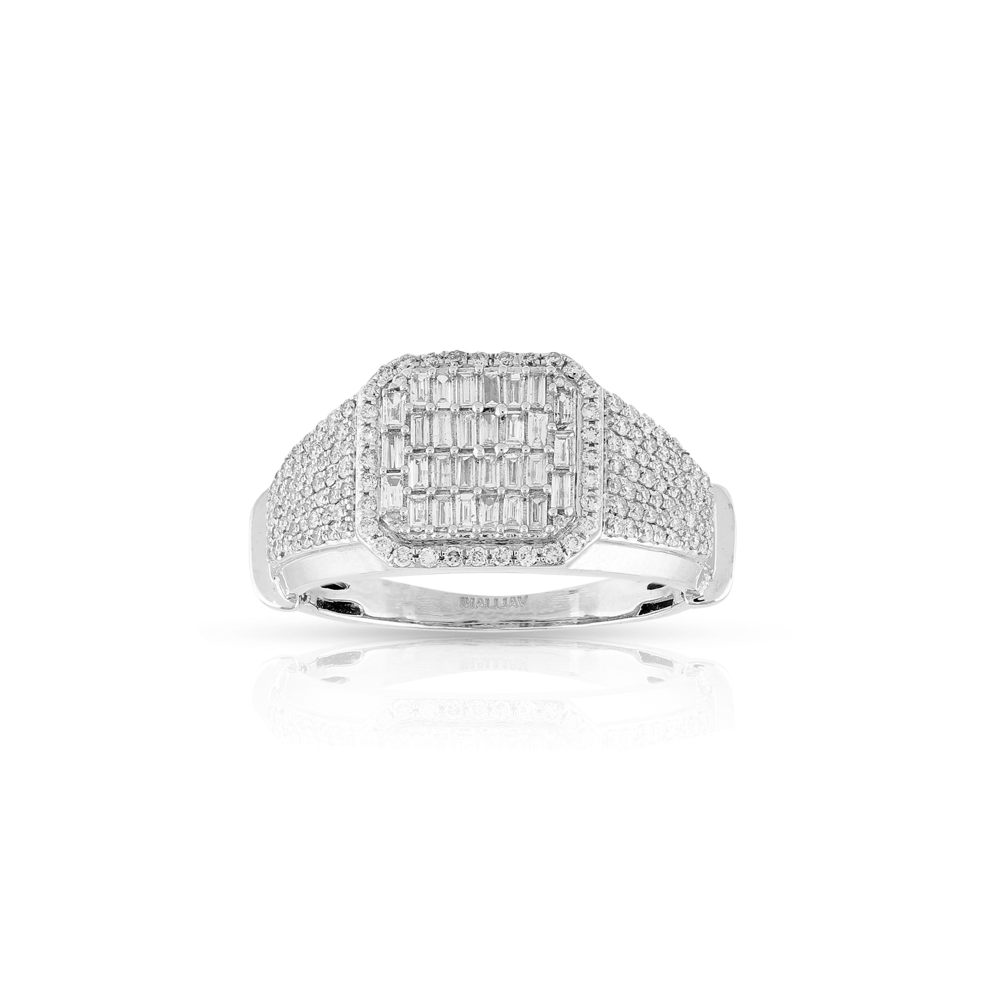 White Gold Baguette and Round Diamond Cluster Men's Ring