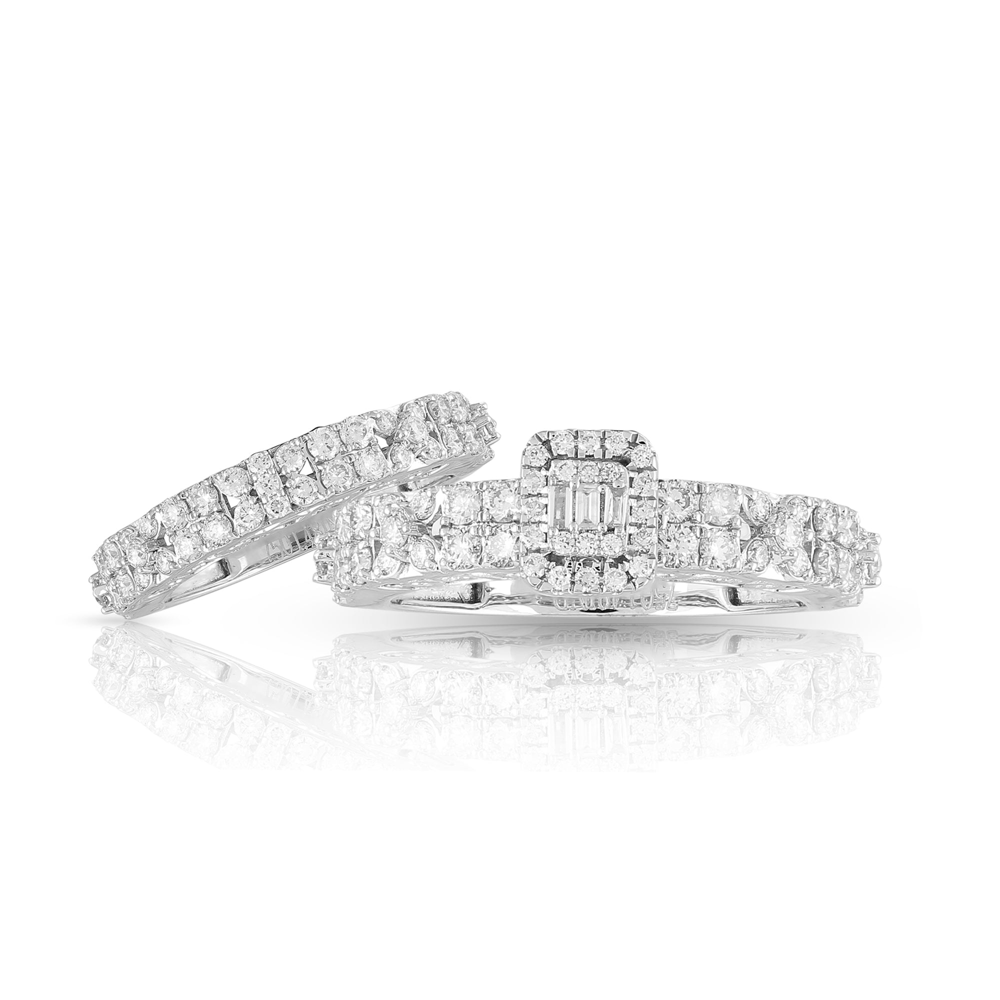 White Gold Baguette and Round Diamond Pave Ring