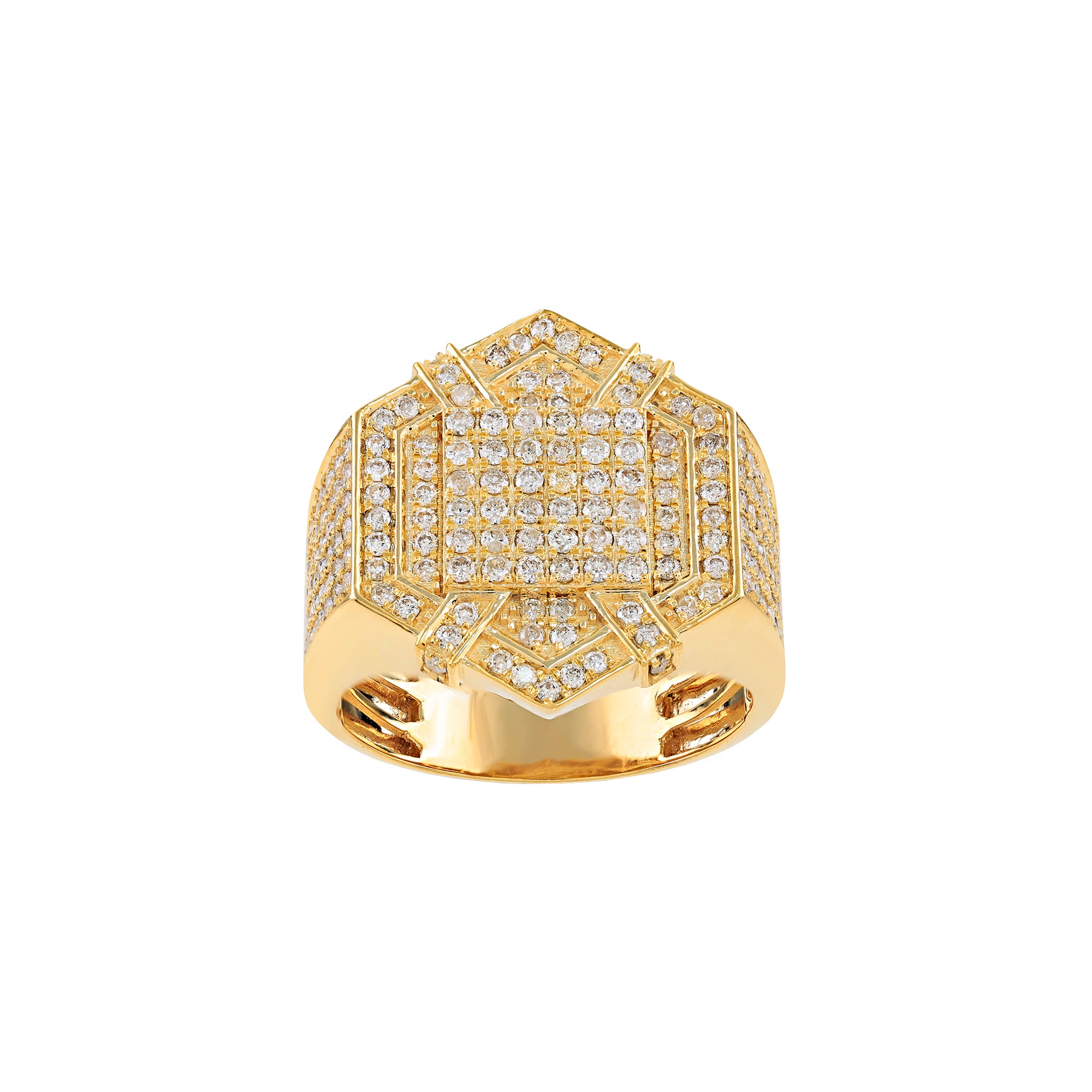 Yellow Gold Round Diamond Hexagon Men's Ring